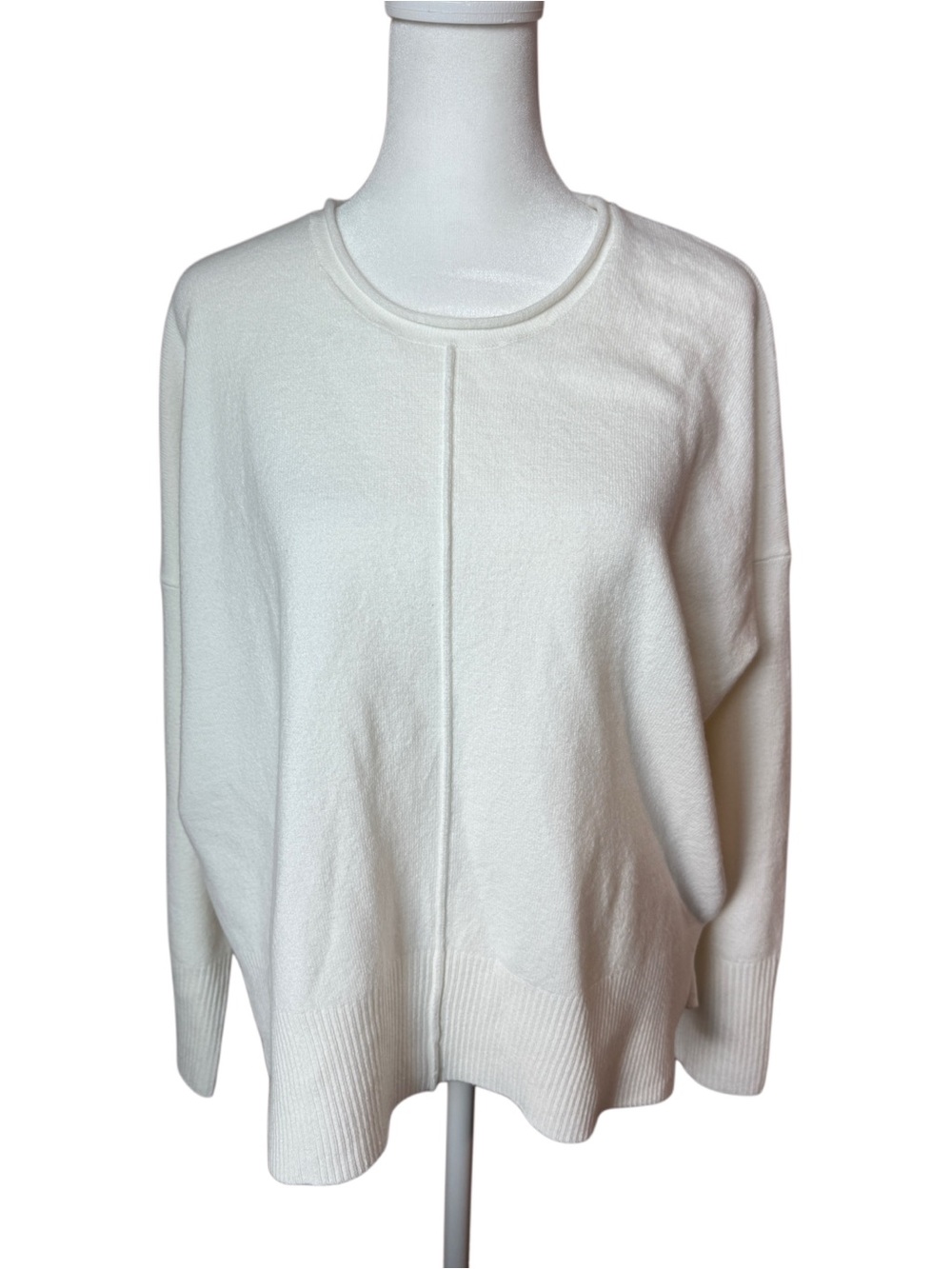 French Connection Cream Ivory Ribbed Crew Neck Sweater Size S